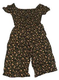 Černý květovaný kalhotový culottes overal Primark