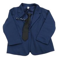 3set - Tmavomodré společenské sako + černá kravata + tmavomodrý puntíkatý motýlek Zara