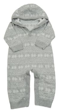 Šedo-bílá vzorovaná svetrová kombinéza s kapucí Mothercare