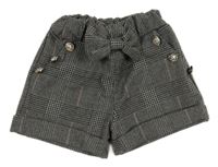 Černo-bílo-růžové kostkované kraťasy s gombíky a mašlí 
