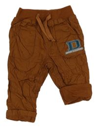 Hnědé plátěné podšité cuff kalhoty s úpletovým pasem Tu