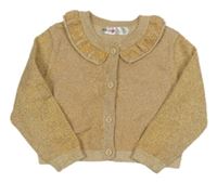 Béžovo-zlatý třpytivý propínací crop svetr s volánky 