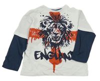 Bílo-tmavomodro-červené triko se lvem Tu