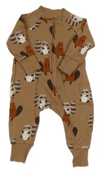 Hnědý teplákový overal se zvířátky H&M