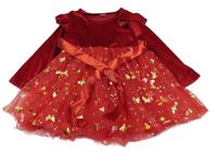 Vínové sametovo/tylové šaty s motýlky 