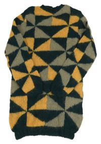 Zeleno-béžovo-žluté vzorované svetrové šaty 