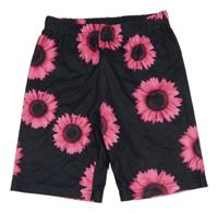 Černo-růžové květované elastické kraťasy Shein