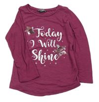 Mahagonové triko s nápisem a hvězdami Primark