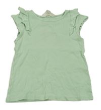 Světlezelený žebrovaný top s volánky H&M