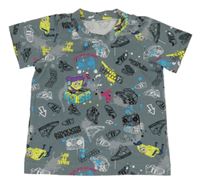 Šedé tričko se Spongebobem a nápisy 