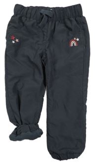 Antracitové šusťákové zateplené cuff kalhoty s výšivkami Topolino
