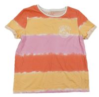 Růžovo-oranžovo-jahodové pruhované tričko s palmami Primark