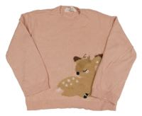 Růžový svetr s jelínkem H&M