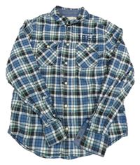 Modro-bílo-zeleno-černá kostkovaná košile s nápisem H&M