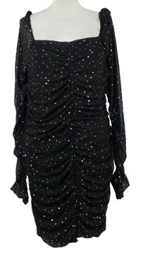 Dámské černé tylové řasené šaty se třpytkami Shein 