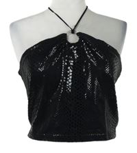 Dámský černý vzorovaný lesklý crop top 