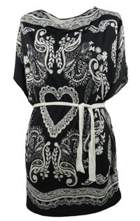 Nové - Dámská černo-bílá vzorovaná tunika s páskem Select 