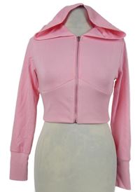 Dámská růžová propínací crop mikina s kapucí Shein 