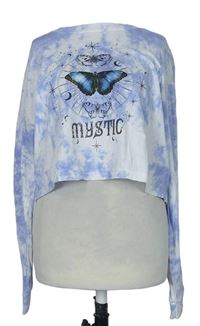 Dámské světlemodré batikované triko s motýlky 