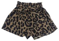 Hnědo-černé lehké kraťasy s leopardím vzorem a páskem zn. Shein