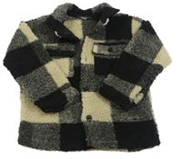 Černo-béžová kostkovaná huňatá bunda Primark
