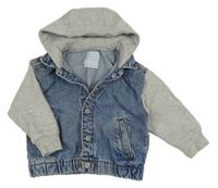 Modro-šedá riflovo/tepláková bunda s kapucí Primark