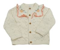 Bílý propínací svetr s kytičkami M&S