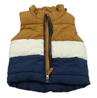 Hnědo-bílo-tmavomodrá šusťáková zateplená vesta H&M