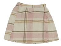 Růžovo-bílo-hnědá kostkovaná vlněná sukně F&F