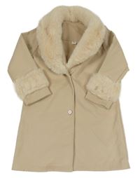 Světlebéžový flaušový kabát s kožíškem Shein