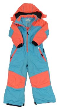 Neonově růžovo-modrá šusťáková zimní kombinéza s kapucí C&A