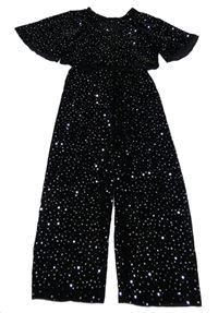 Černý sametový kalhotový overal s flitry Zara