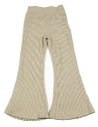 Béžové žebrované úpletové flare kalhoty 
