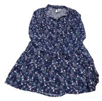 Tmavomodré květinové šaty Pocopiano