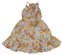 Béžové plátěné květované šaty H&M