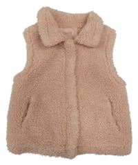 Růžová huňatá zateplená vesta dunnes