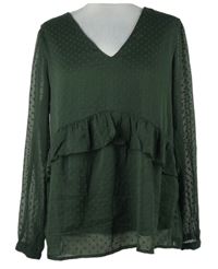 Dámská khaki šifonová halenka s volánky a vzorem Pigalle