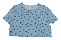 Světlemodré crop tričko s motýly Shein