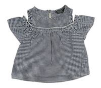 Tmavomodro-bílá kostkovaná krepová halenka s volnými rameny Primark 