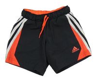 Antracitovo-neonové šusťákové sportovní kraťasy s pruhy Adidas