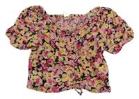 Černo-žluto-růžové květované crop tričko Lindex