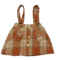 Oranžovo-béžová kostkovaná sukně s kšandami 