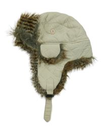 Světlebéžová šusťáková beranice s kožešinou