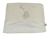 Bílo-béžová pruhovaná podšitá deka s medvídkem Mothercare