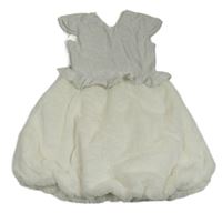 Bílo-smetanové třpytivo/kožešinové šaty se vzorem