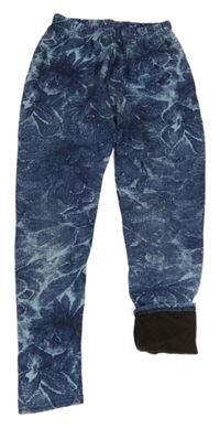 Tmavomodro-světlemodré batikované teplákové zateplené legíny