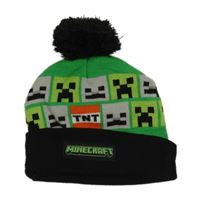 Zeleno-černá čepice s Minecraft a bambulí Primark