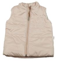 Světlerůžová šusťáková zateplená vesta s medvědem