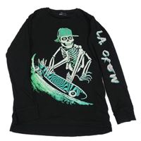 Černé triko s kostlivcem Next