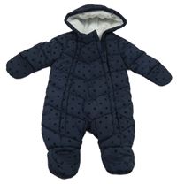 Tmavomodrá puntíkatá šusťáková zimní kombinéza s kapucí Primark